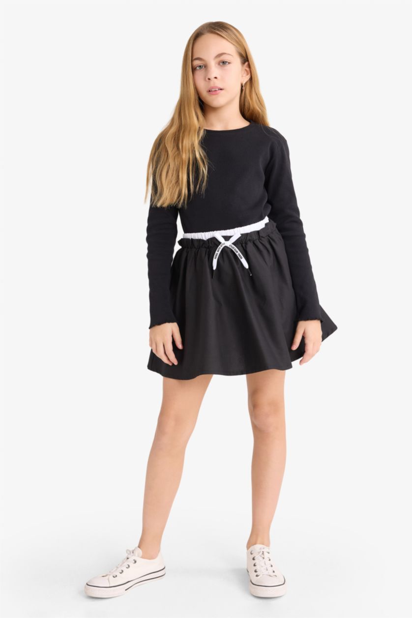 بناتي Black Large جيبة بناتي تويل بخصر مطاطي