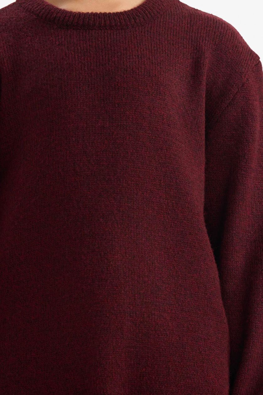 GIRLS & TEENS Dark Bordeaux Girl Crew Neck Flounce Knit Pullover