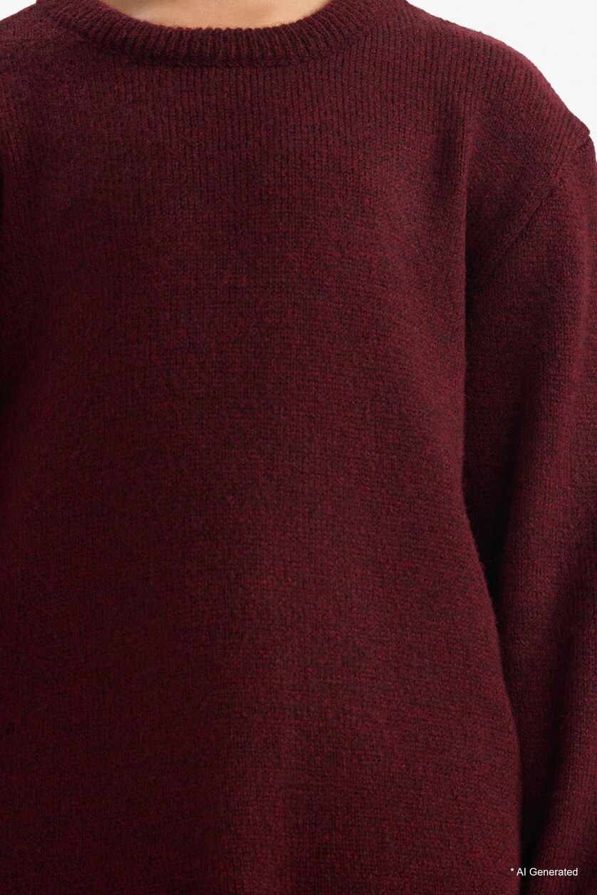 Young Girls - Teen Girls Dark Bordeaux Girl Crew Neck Flounce Knit Pullover