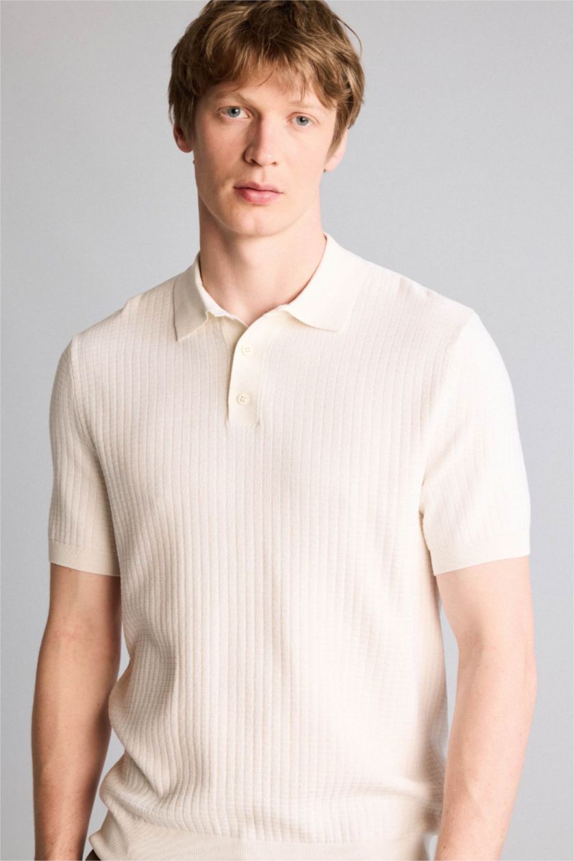 Erkek Ekru Kısa Kollu Polo Tişört
