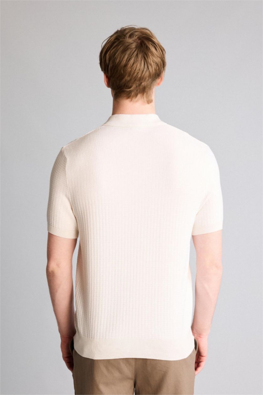 Erkek Ekru Kısa Kollu Polo Tişört