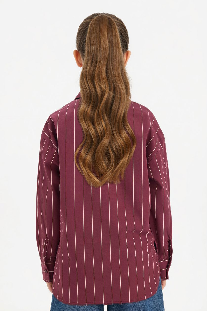 Kız Çocuk - Genç Kız Bordo 2'li Takım Poplin Gömlek Tişört Kız Çocuk