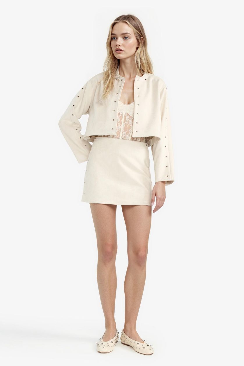 Kadın Taş Normal Bel Süet Mini Etek