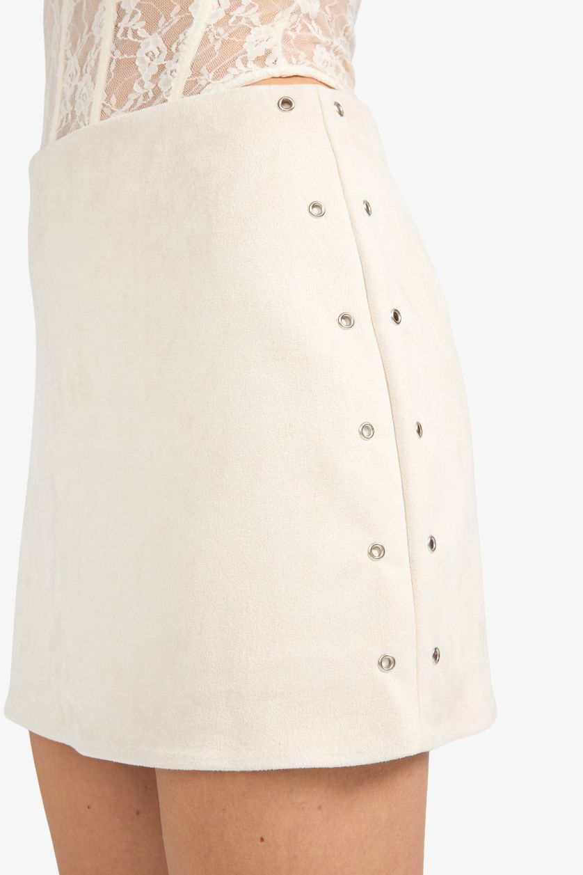 Kadın Taş Normal Bel Süet Mini Etek