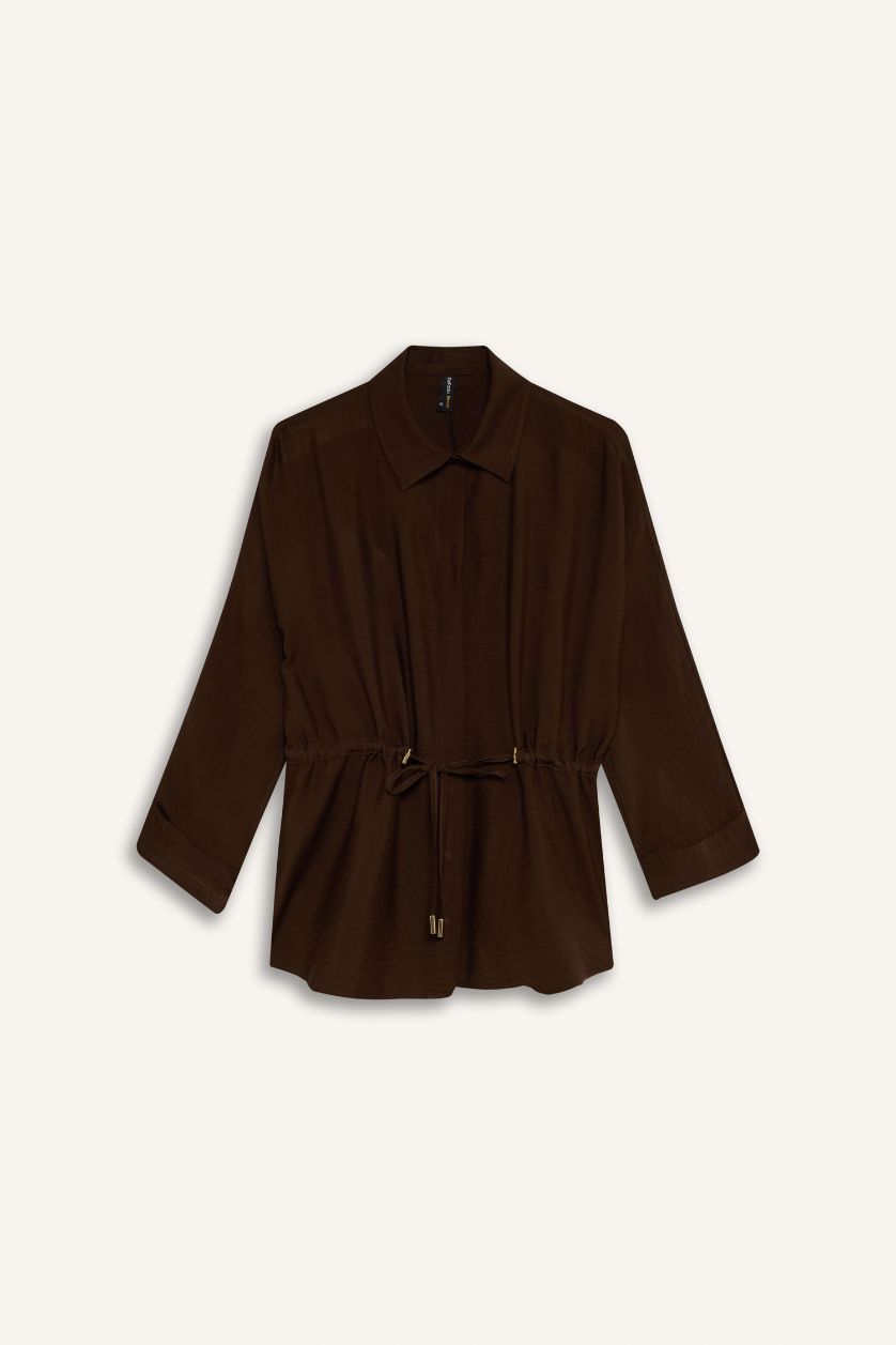 نساء بني قميص ردن طويل قصة مريحة