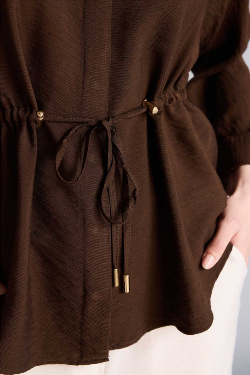 Kadın Kahve Relax Fıt Gömlek Yaka Uzun Kollu Gömlek