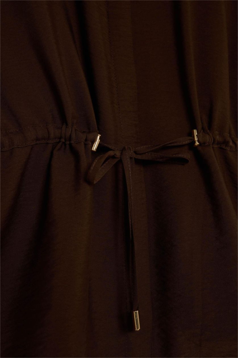 Kadın Kahve Relax Fıt Gömlek Yaka Uzun Kollu Gömlek