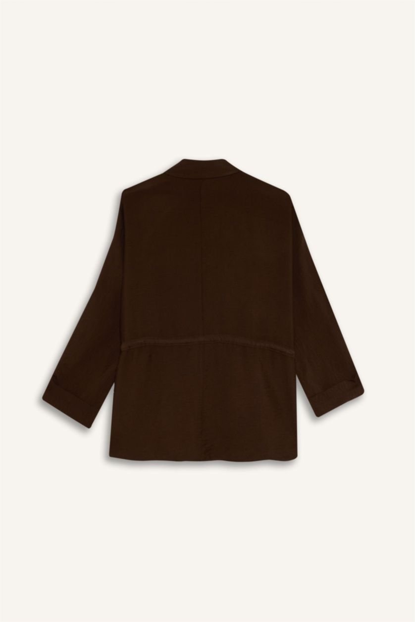 Kadın Kahve Relax Fıt Gömlek Yaka Uzun Kollu Gömlek