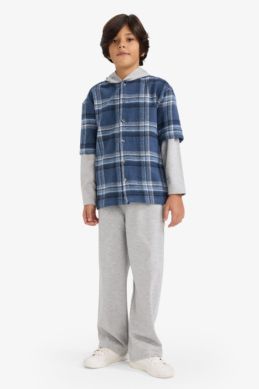 Boys & Teens Indigo Boy Detachable Hooded Plaid Sweatpants 2 Piece Set