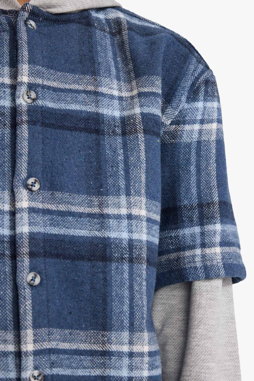 Boys & Teens Indigo Boy Detachable Hooded Plaid Sweatpants 2 Piece Set