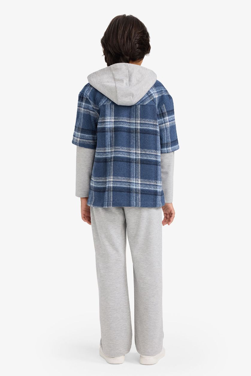 Boys & Teens Indigo Boy Detachable Hooded Plaid Sweatpants 2 Piece Set