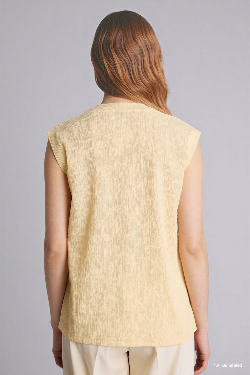 WOMAN Light Yellow Regular Fit Crinkled Crew Neck T-shirt