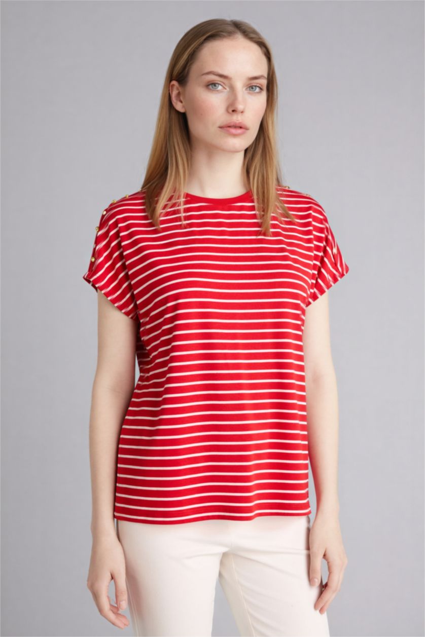 WOMAN Red Crew Neck Short Sleeve T-Shirt