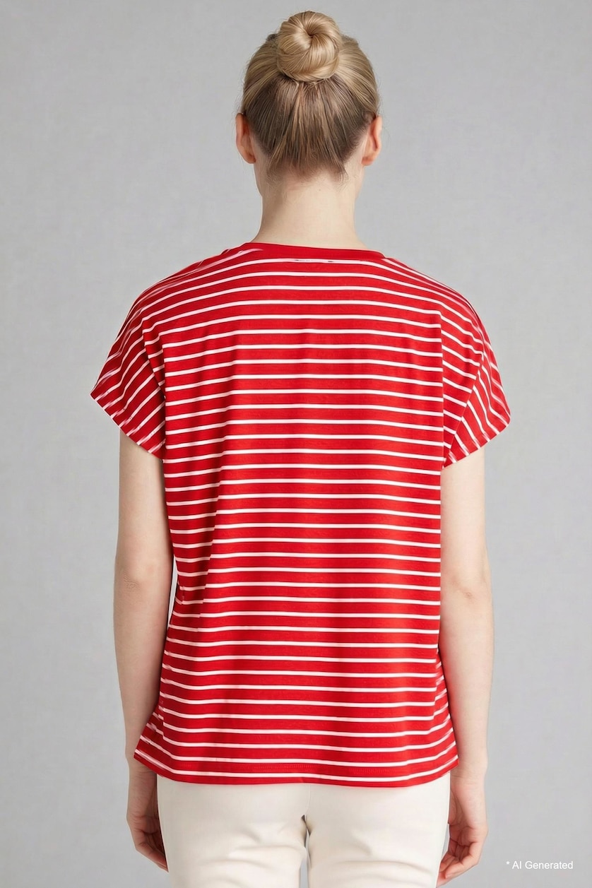 Women Red Crew Neck Short Sleeve T-Shirt