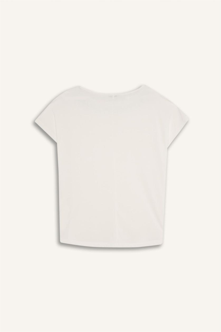 WOMAN White Boat Neck Stone Print Short Sleeve T-Shirt