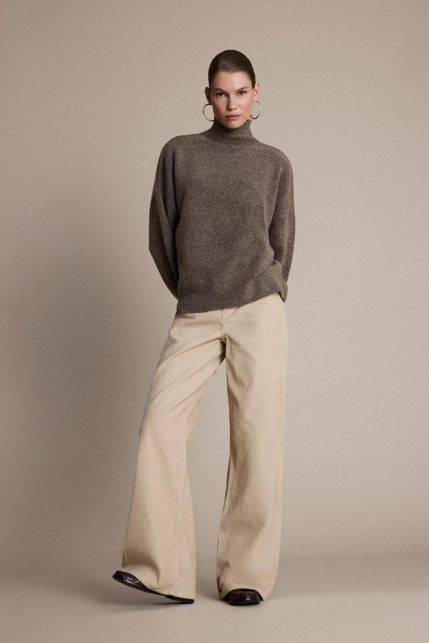 Woman Stone Wide Leg Double Pocket High Waist Velvet Trousers