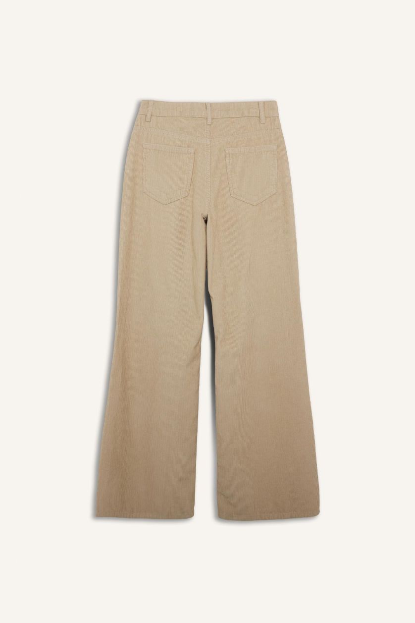 Woman Stone Wide Leg Double Pocket High Waist Velvet Trousers