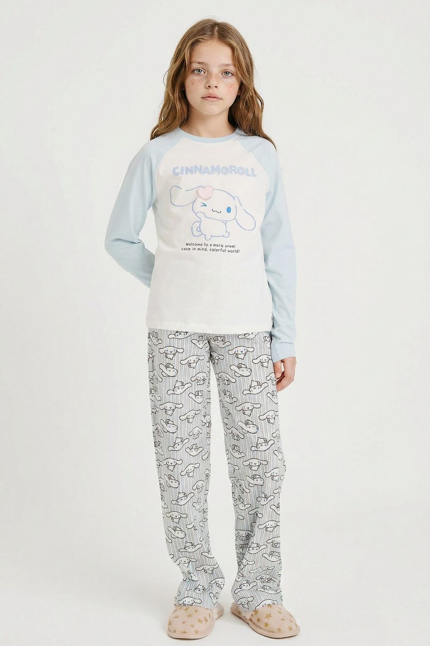 Kız Çocuk - Genç Kız Ekru %100 Pamuklu Kpop - Demon Hunters Beli Lastikli Pijama Takımı Kız Çocuk