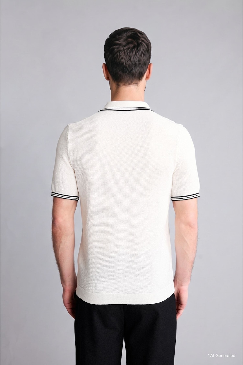 MAN Ecru Standard Fit Polo Collar Short Sleeve Polo T-Shirt