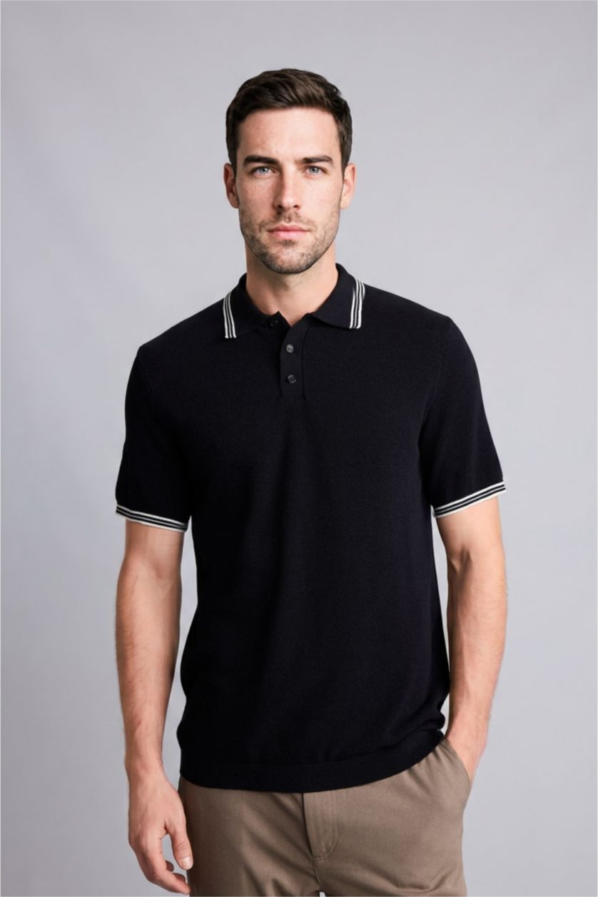 رجال كحلي Standard Fit Short Sleeve Polo T-Shirt