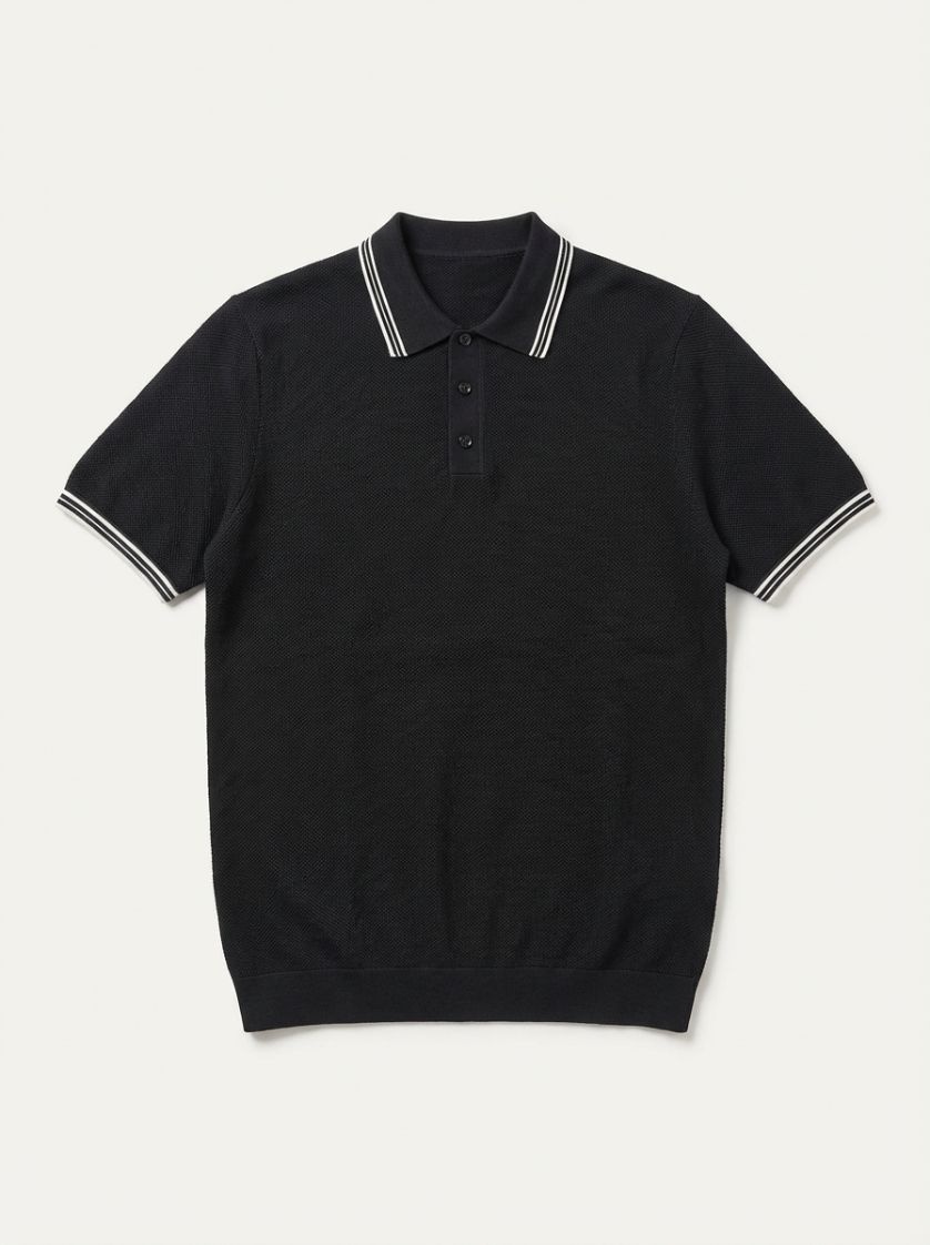 Erkek Lacivert %100 Pamuk Şerit Detaylı Polo Tişört