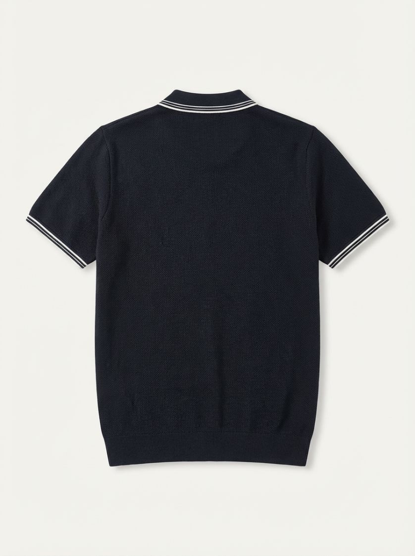 Erkek Lacivert %100 Pamuk Şerit Detaylı Polo Tişört