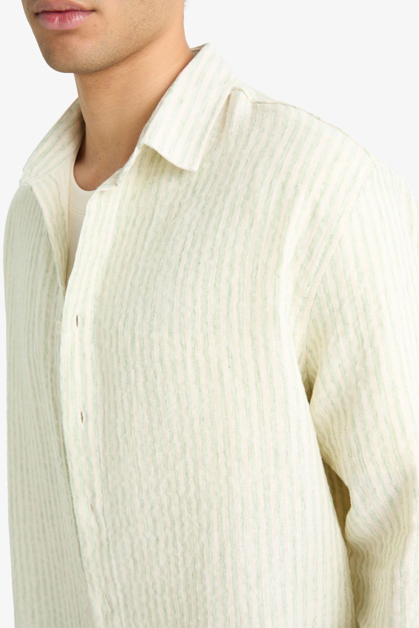 رجالي نعناع قميص كم طويل اوفر سايز