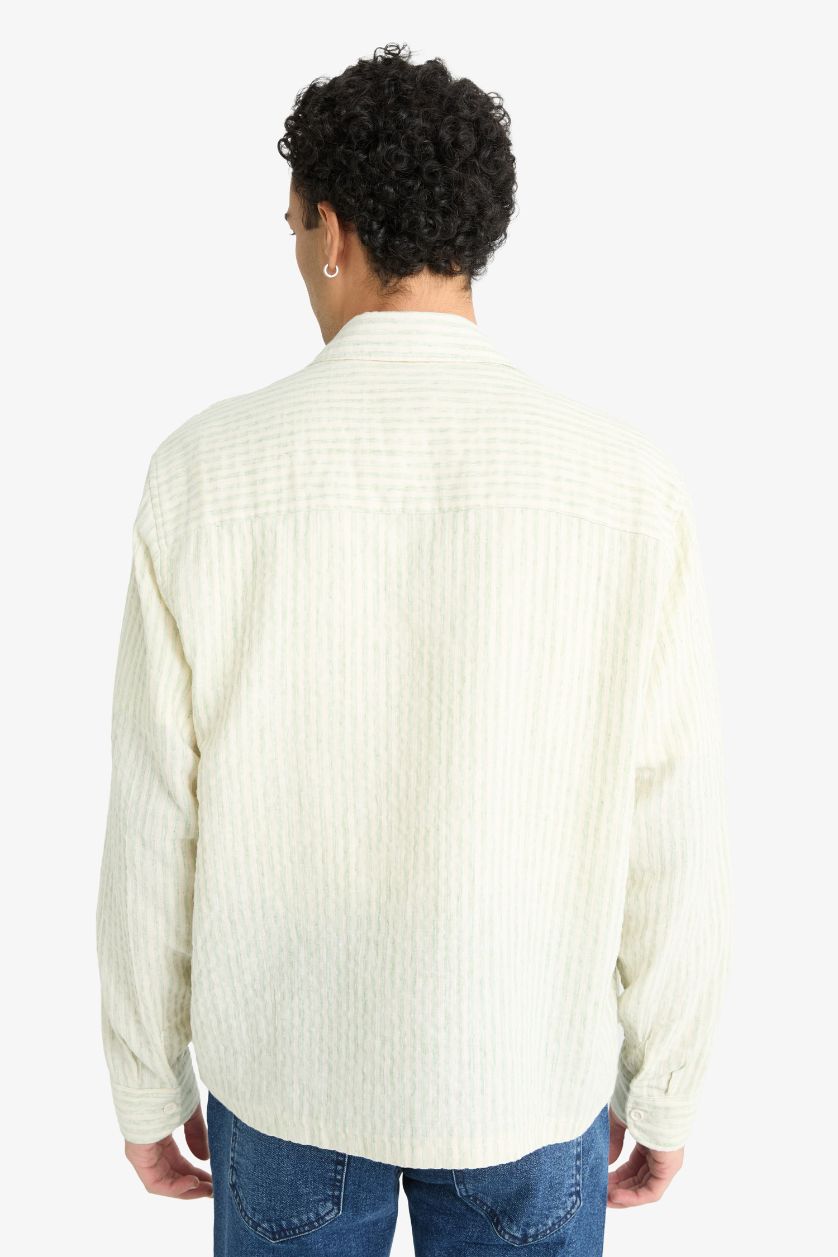 رجالي نعناع قميص كم طويل اوفر سايز