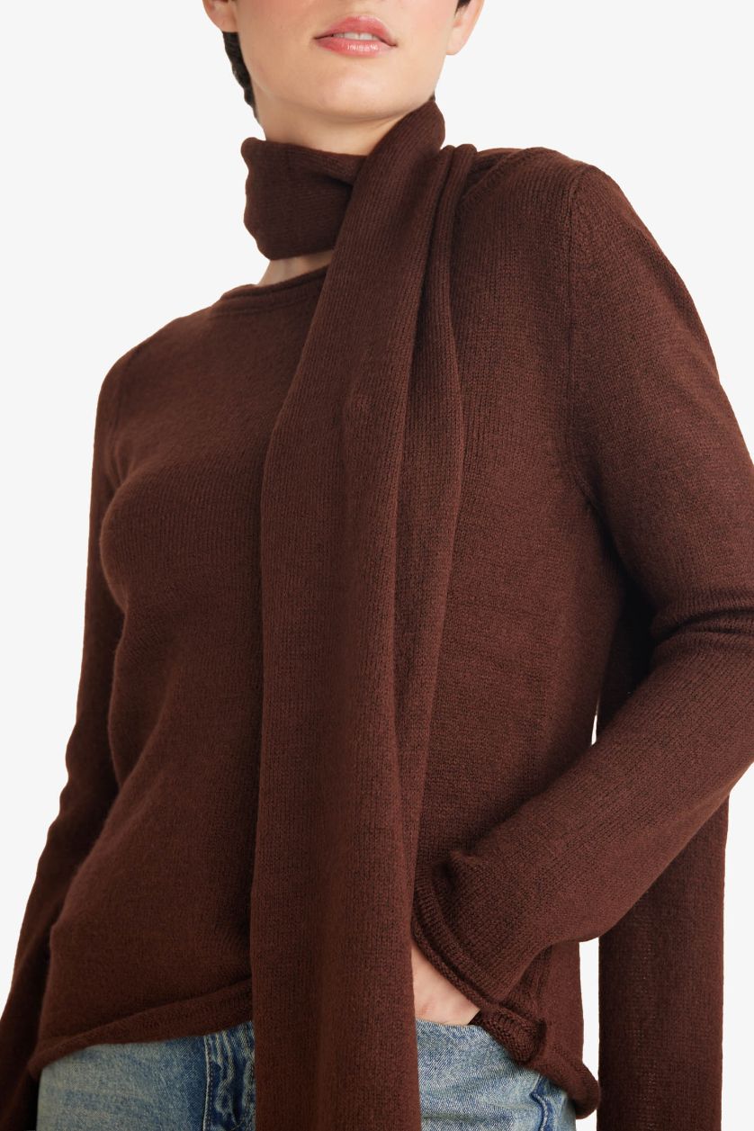 Woman Brown Regular Fit Boat Collar Knitwear Pullover