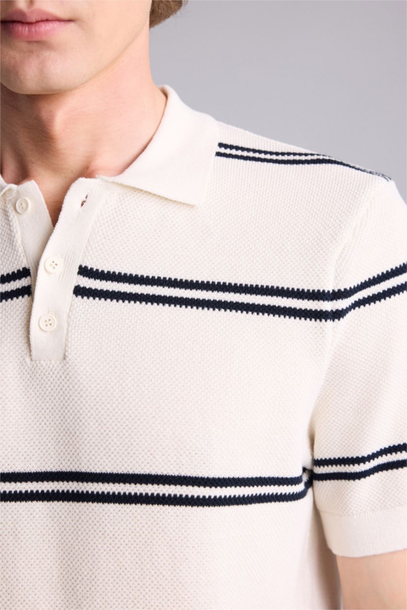 Erkek Taş Standart Fit Çizgili Kısa Kollu  Polo Tişört