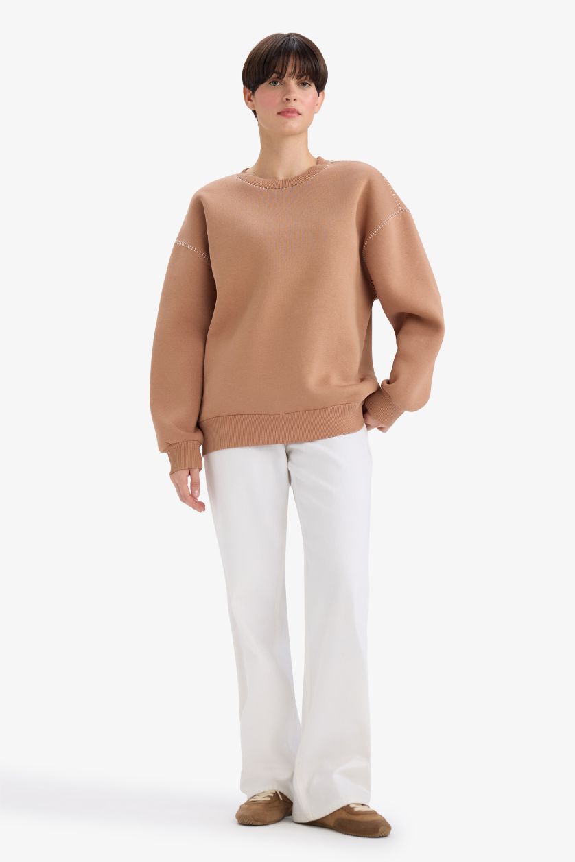 Woman Brown Long Sleeve Sweatshirt