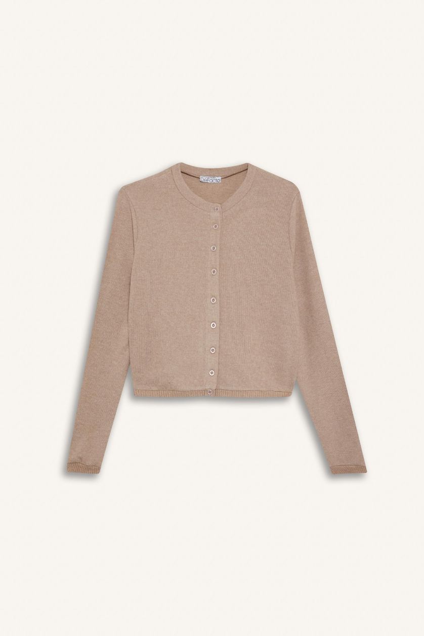 Kadın Bej Düğmeli Triko Hırka