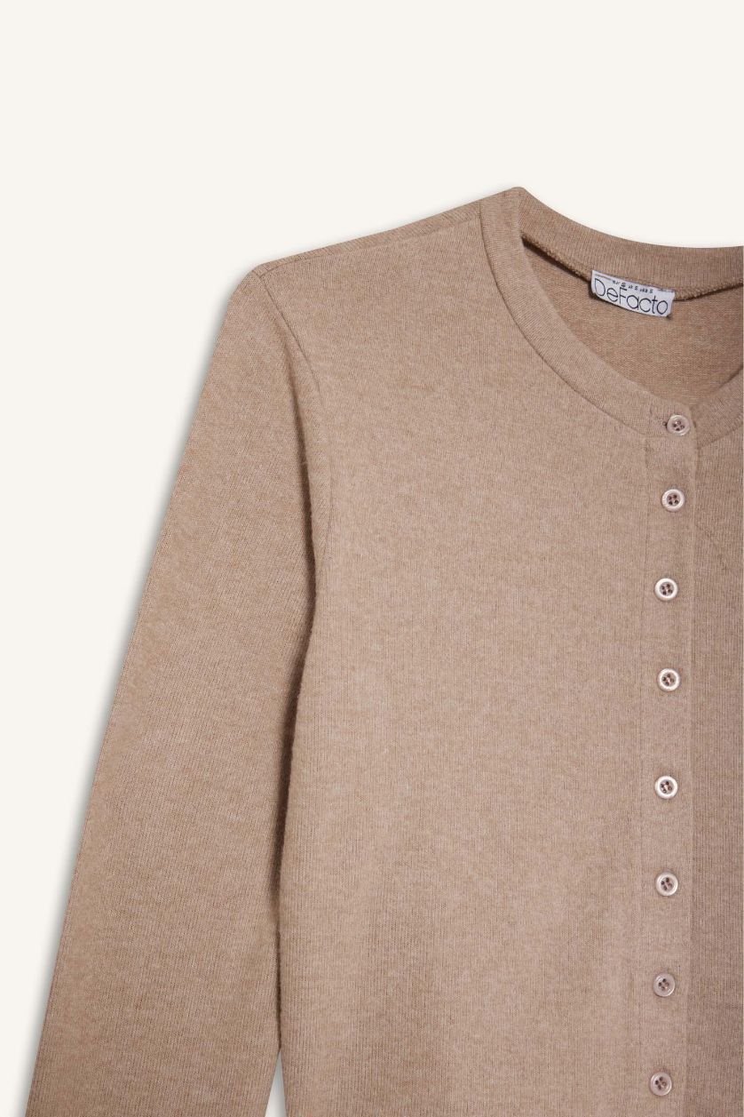 Kadın Bej Düğmeli Triko Hırka