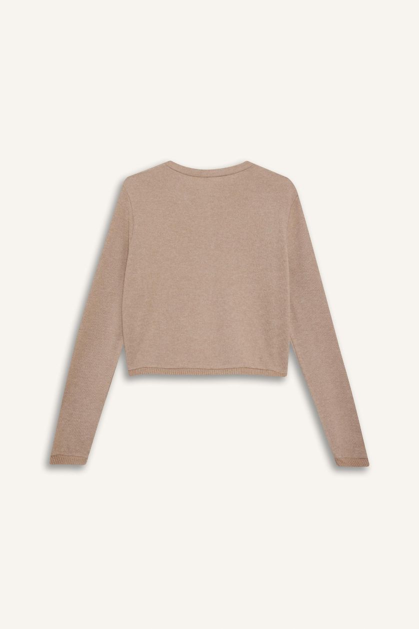 Kadın Bej Düğmeli Triko Hırka