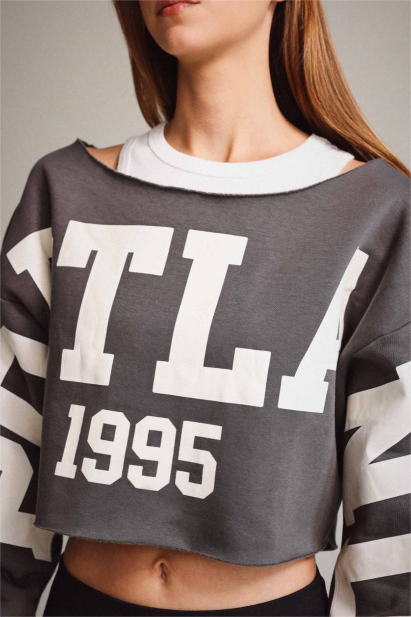 Женщины Светлый антрацит Свитшот с вырезом лодочка для женщин