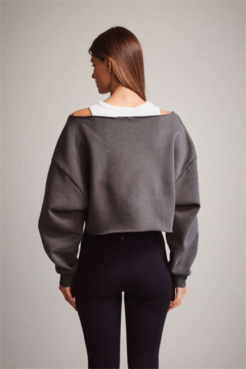 Женщины Светлый антрацит Свитшот с вырезом лодочка для женщин