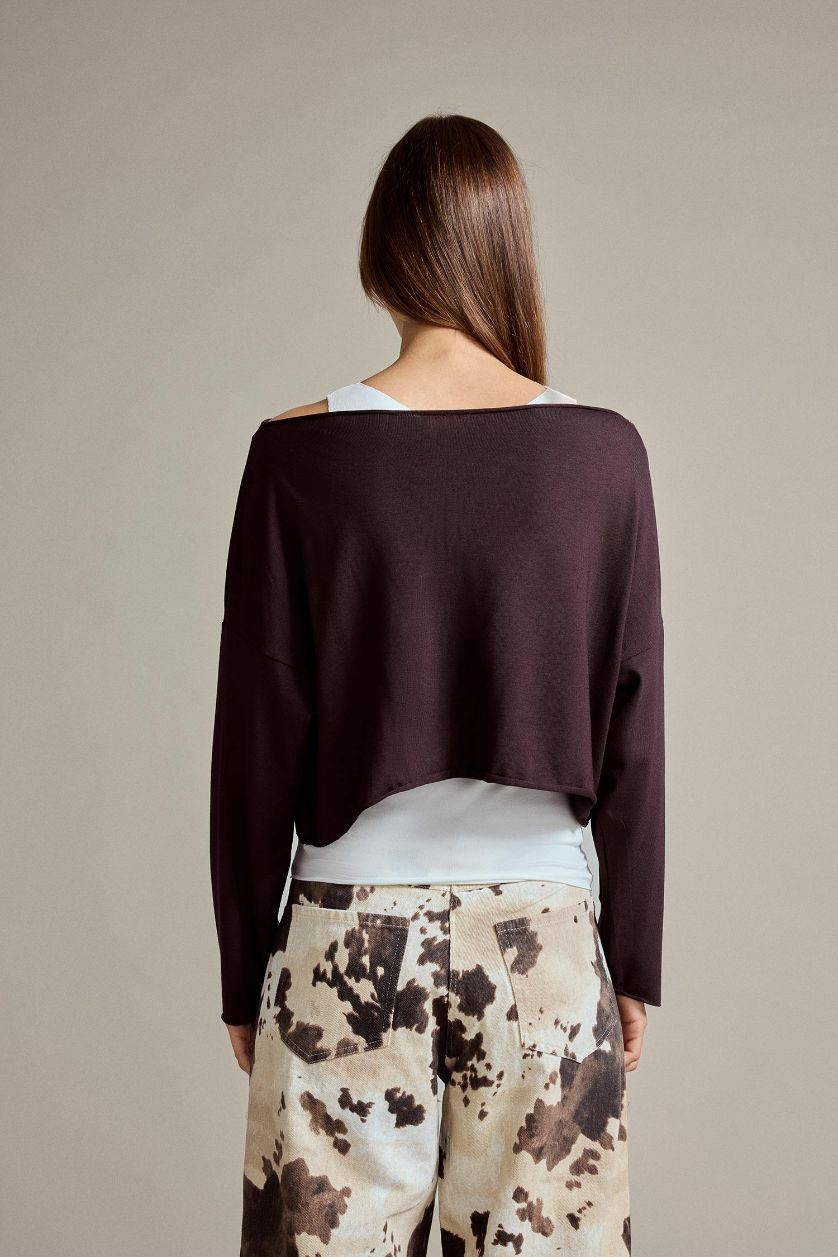 Kadın Kahve Regular Fit Kayık Yaka Modal Sweatshirt