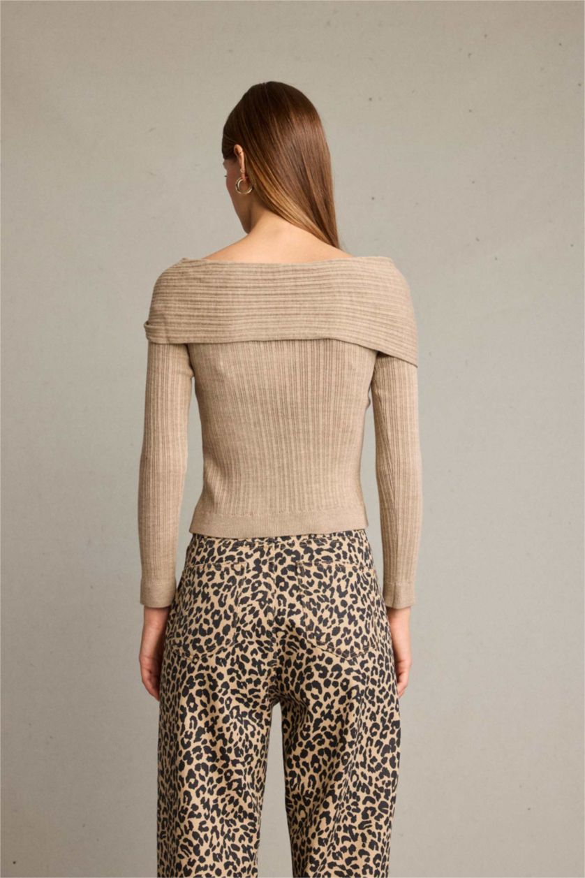 Женщины Светло коричневый Блузка с открытыми плечами пряжкой и длинным рукавом