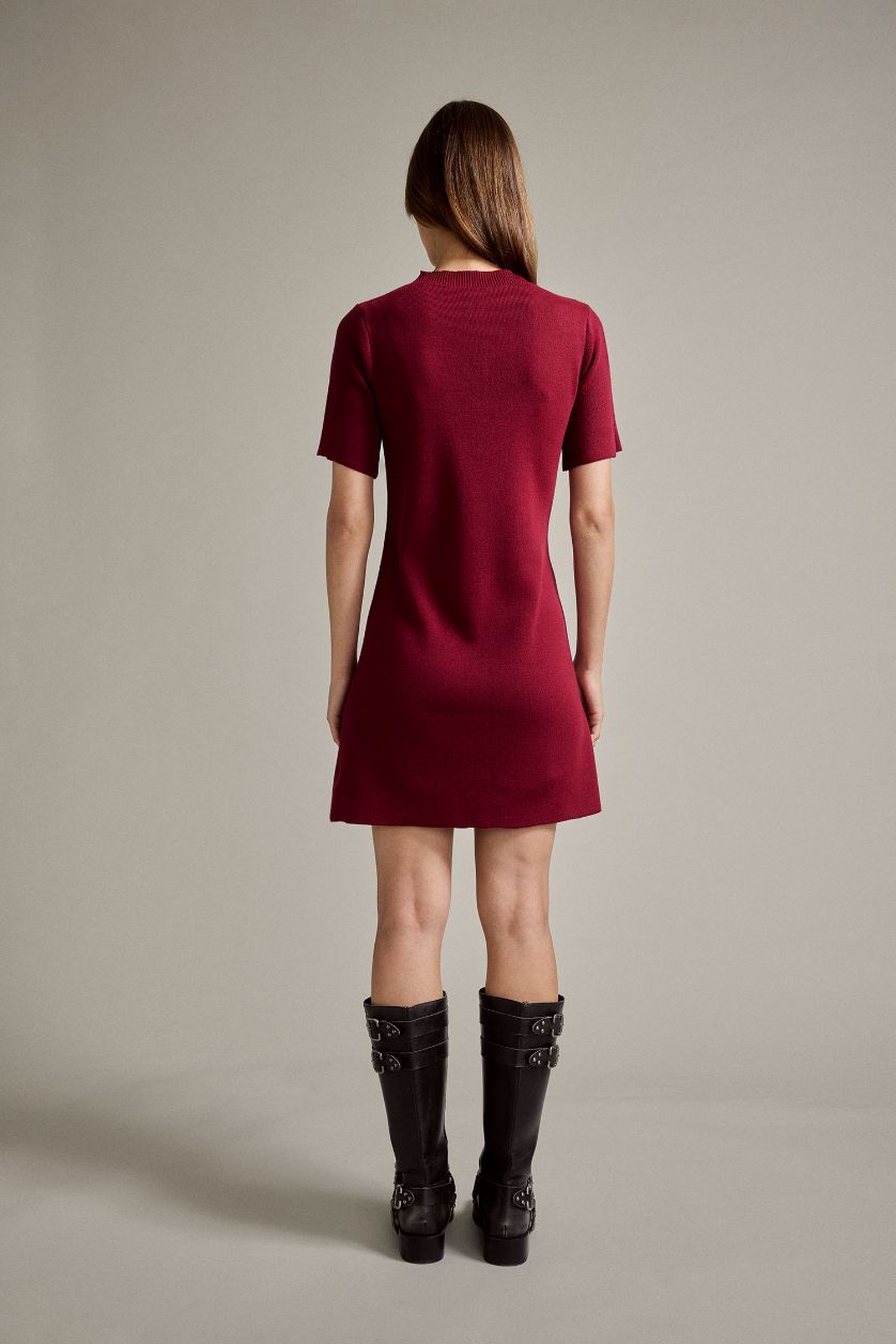 Kadın Bordo Bisiklet Yaka Kısa Kollu Mini Elbise