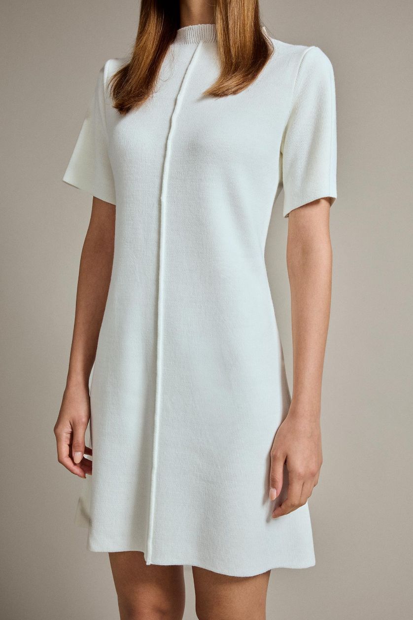 Kadın Ekru Bisiklet Yaka Kısa Kollu Mini Elbise