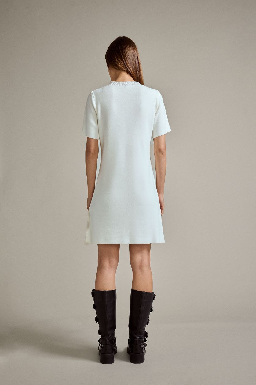 Kadın Ekru Bisiklet Yaka Kısa Kollu Mini Elbise