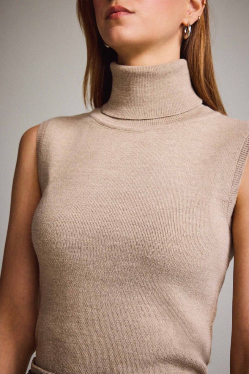 Kadın Bej Balıkçı Yaka Triko Atlet