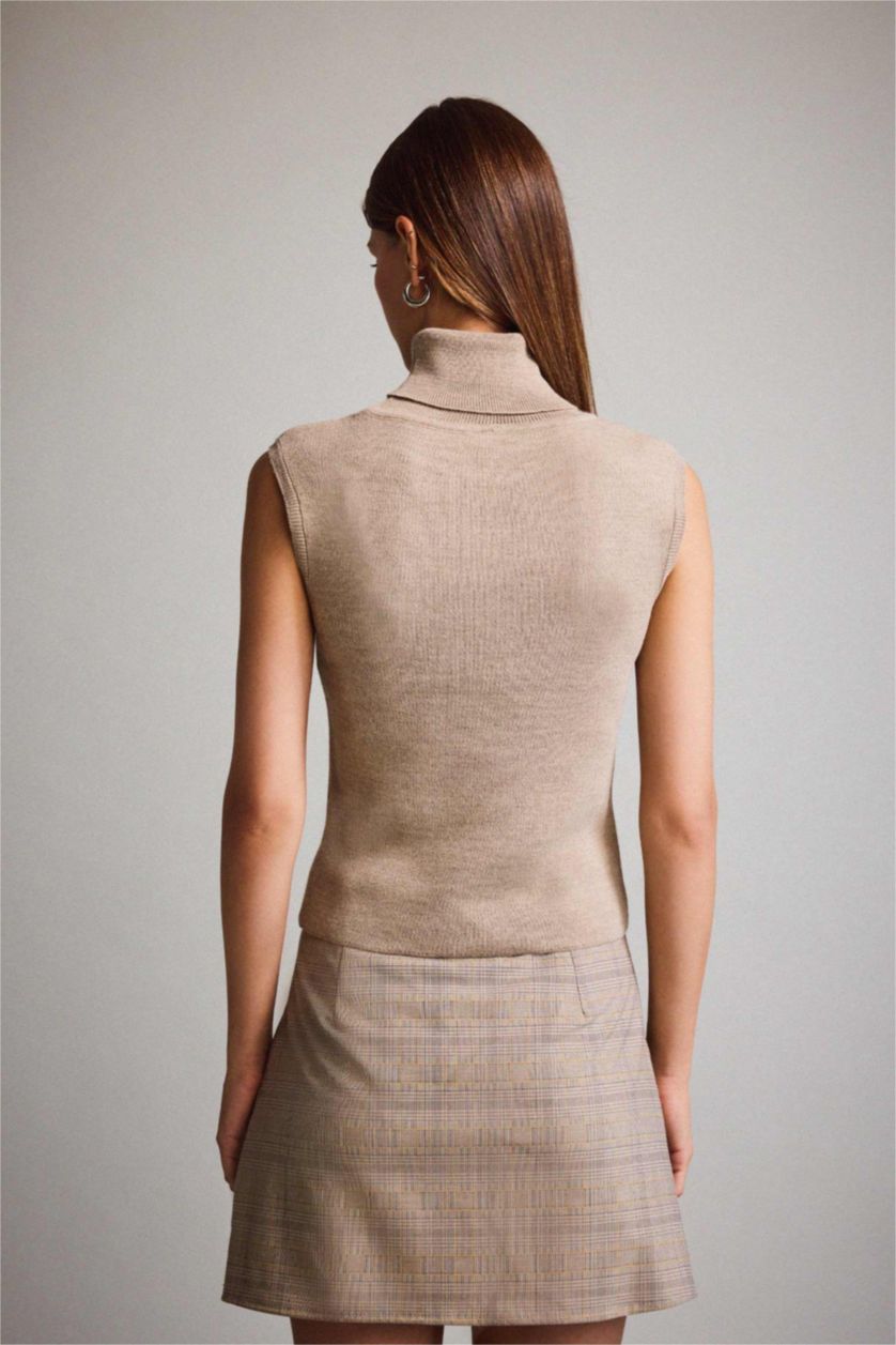 Kadın Bej Balıkçı Yaka Triko Atlet