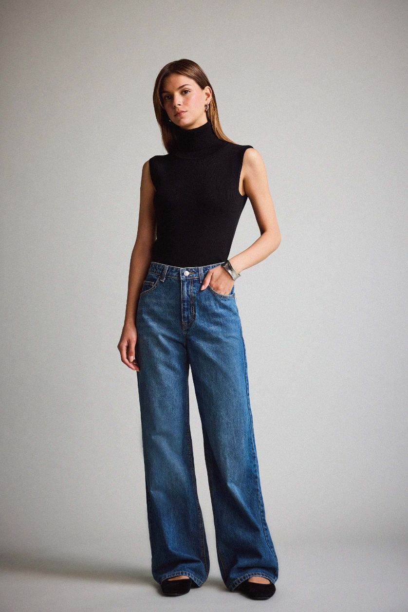 Kadın Siyah Balıkçı Yaka Triko Atlet