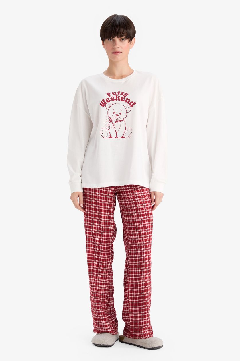 نساء بيج فاتح بلوزة بجامة قصة عادية بياخة مستديرة من Fall in Love