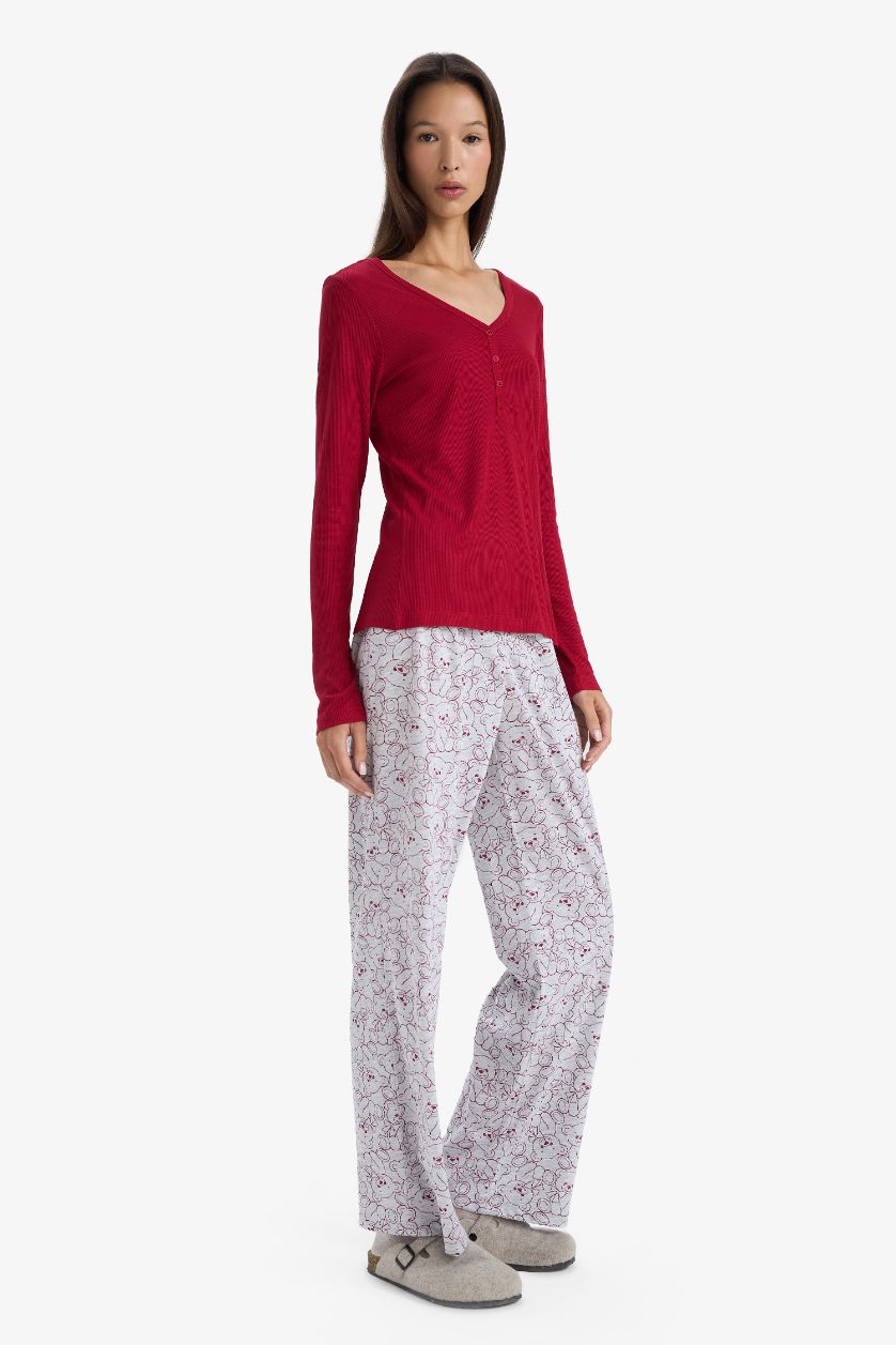 Woman Grey Melange Regular Fit Patterned Pajama Bottoms