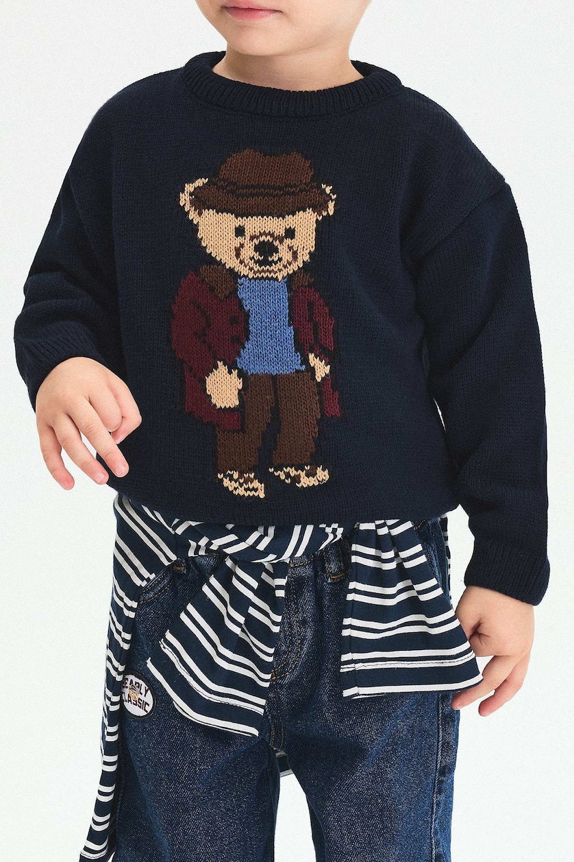 BÉBÉ GARÇON Marin Pull en tricot imprimé ourson pour bébé garçon