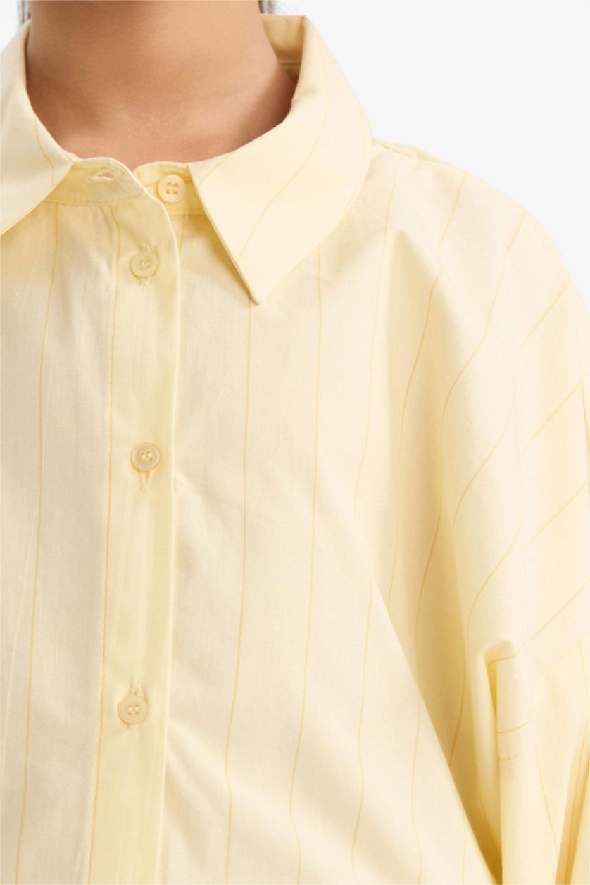 Kız Çocuk - Genç Kız Açık Sarı Poplin Uzun Kollu Gömlek Kız Çocuk