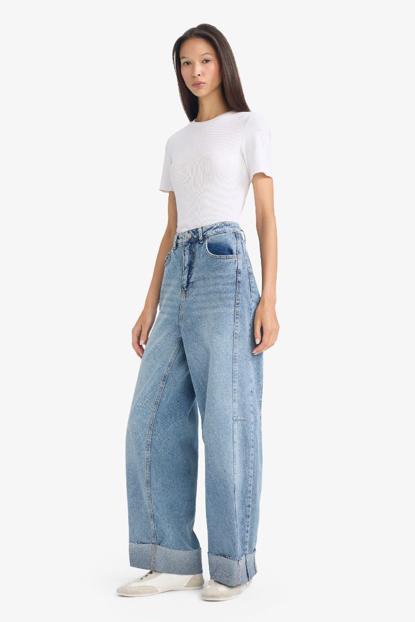 WOMAN Light Blue Barrel Fit High Waist Denim Trousers