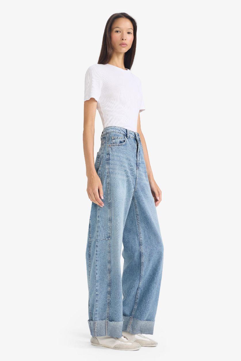 WOMAN Light Blue Barrel Fit High Waist Denim Trousers